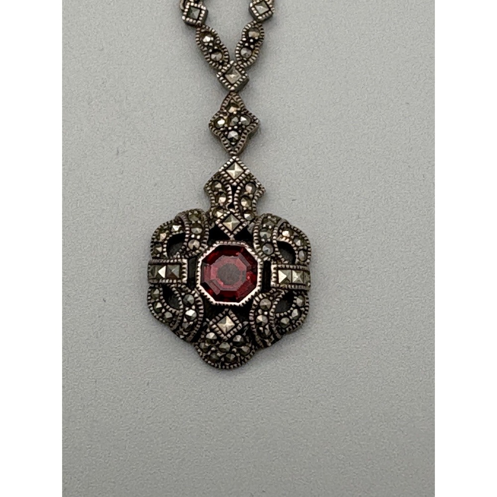 Judith Jack Marcasite sterling silver Necklace & SS Faux Pearl‎ Earrings 30g 9"